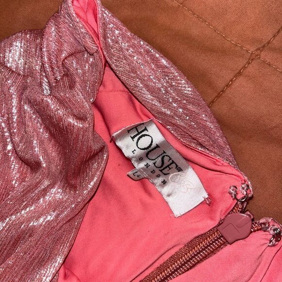House of CB Pink Metallic Ruched Mini Skirt Size large L - Picture 4 of 8